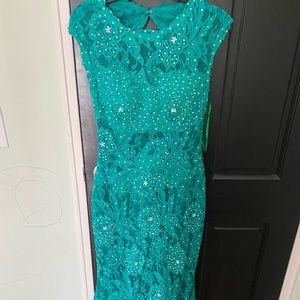 Camille Le Vie green lace and sequin